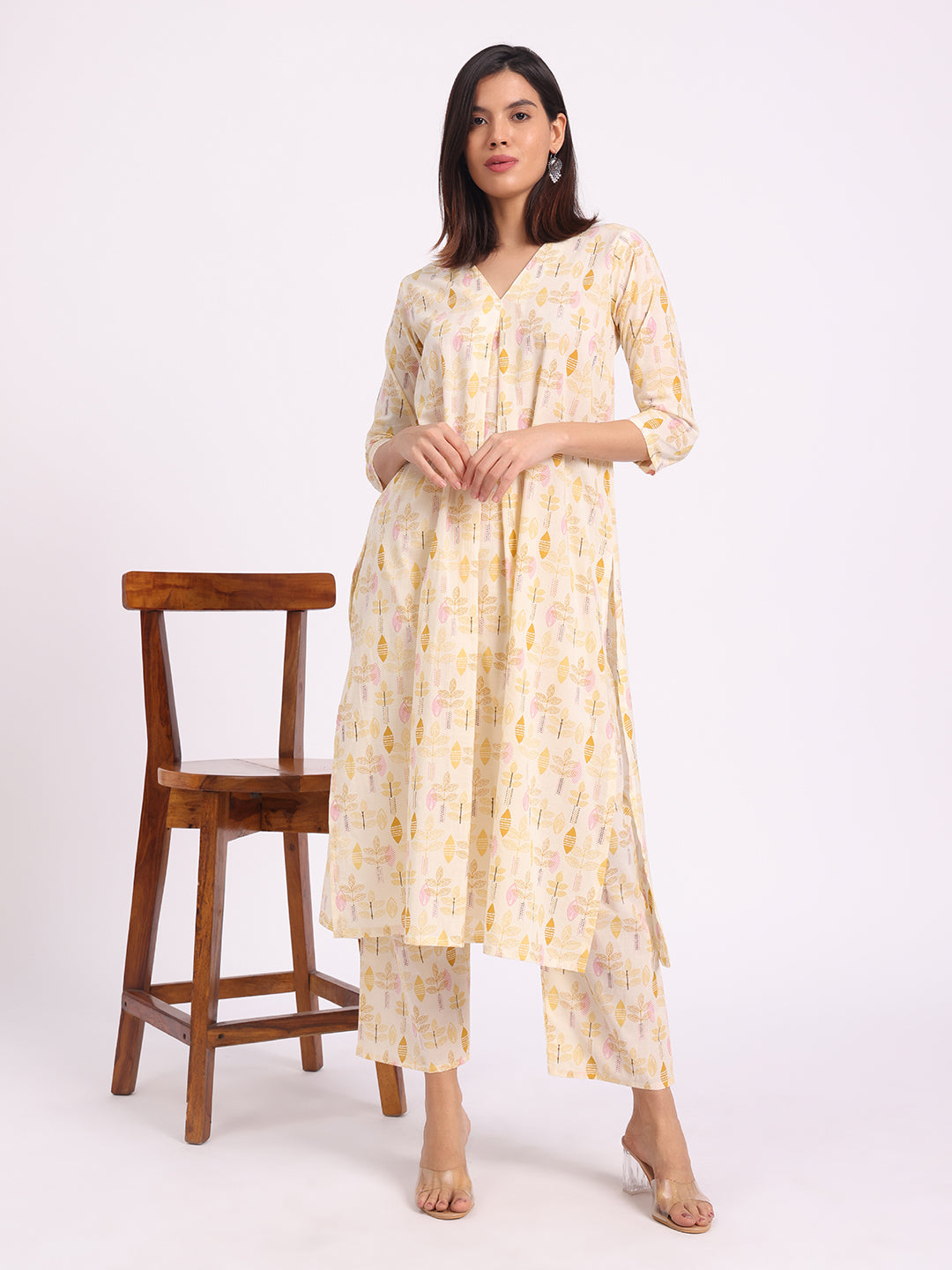 Sunlit Leaf Khadi Cotton Kurta Set