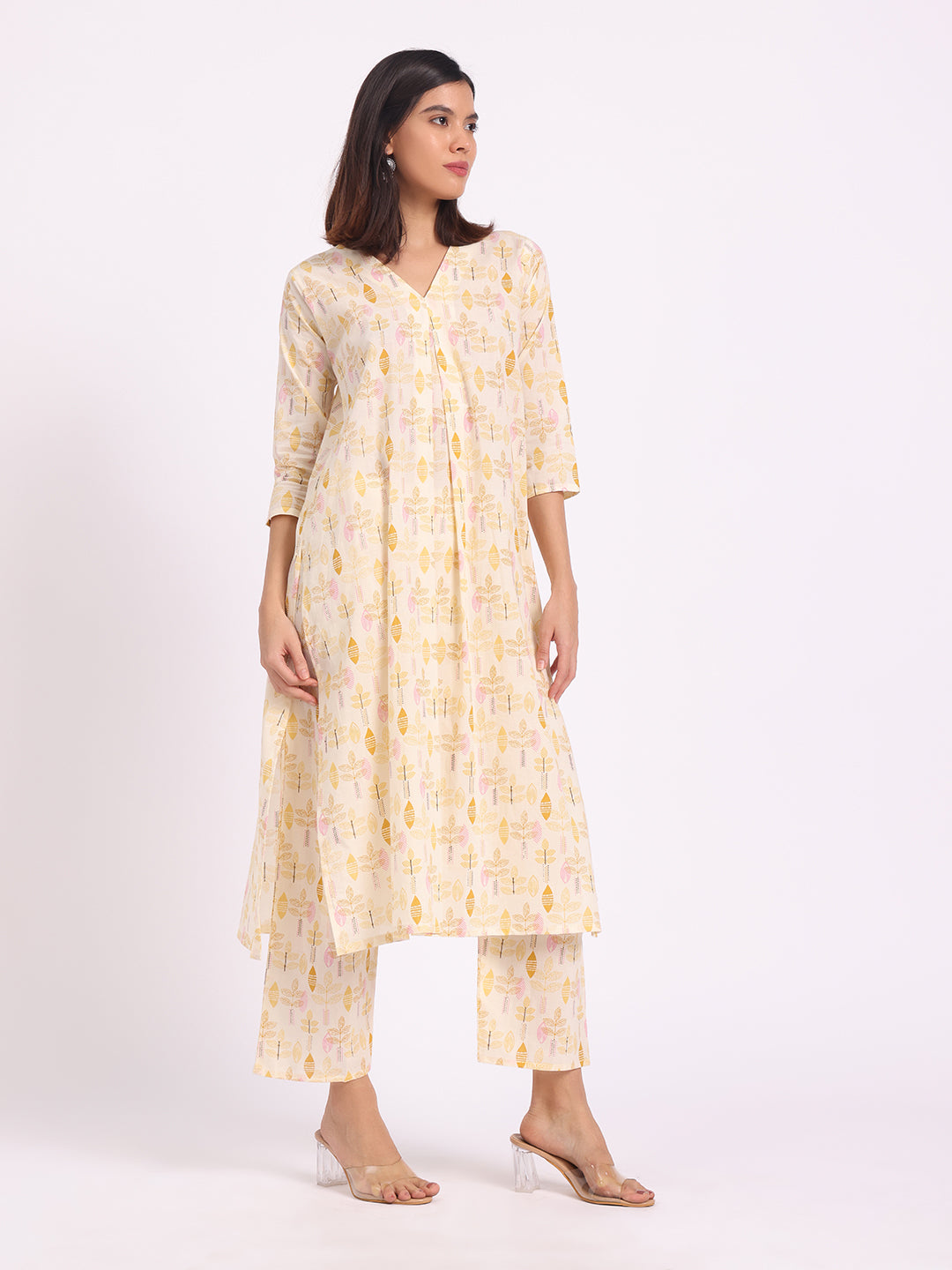 Sunlit Leaf Khadi Cotton Kurta Set