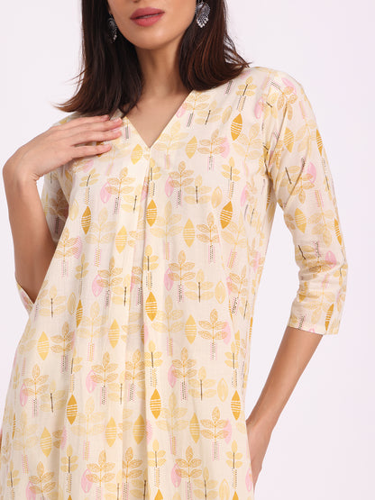 Sunlit Leaf Khadi Cotton Kurta Set