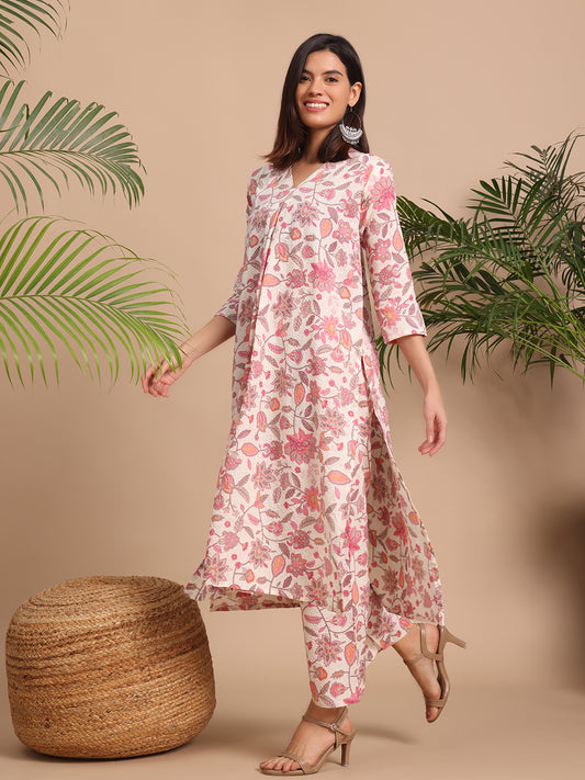 Blush Blossom Khadi Kurta Set