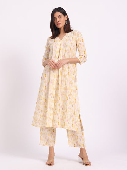 Sunlit Leaf Khadi Cotton Kurta Set