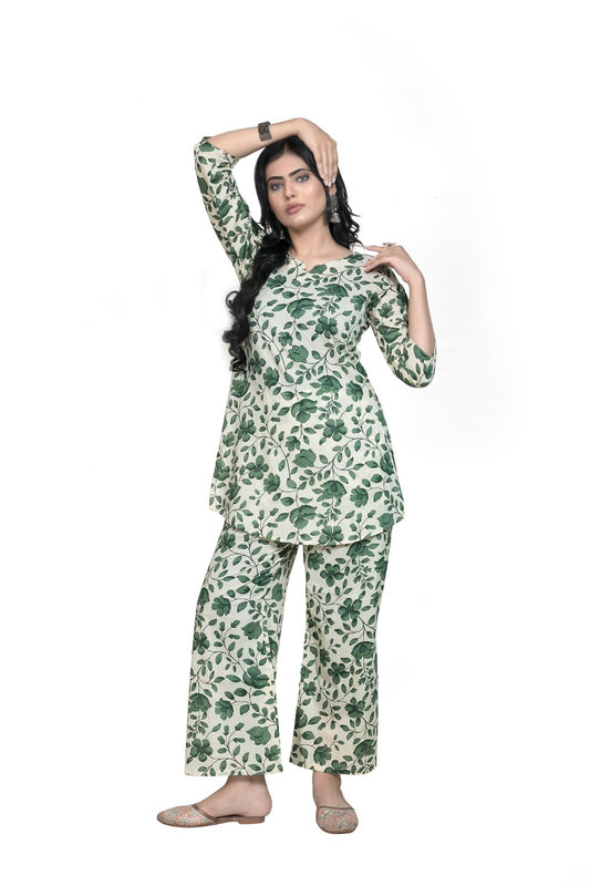 Botanical Green Print Pajama Set