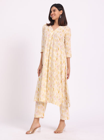 Sunlit Leaf Khadi Cotton Kurta Set