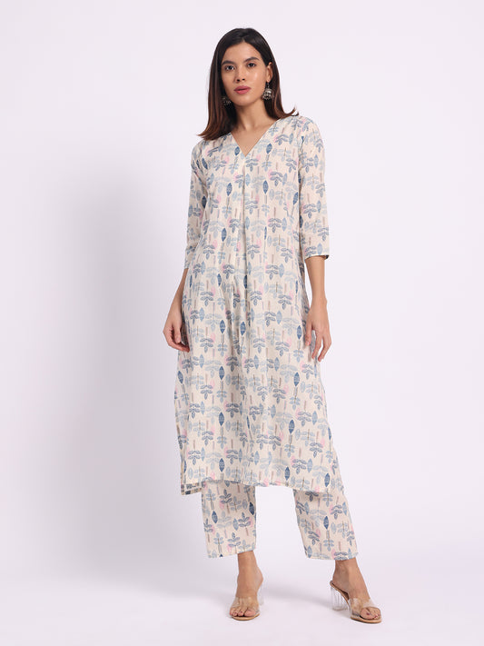 Floral Khadi Cotton Kurta Set
