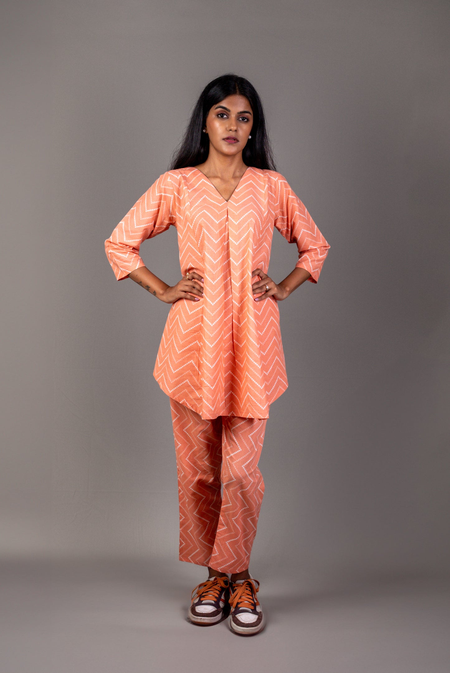 Peach Chevron Organic Cotton Co-Ord Set