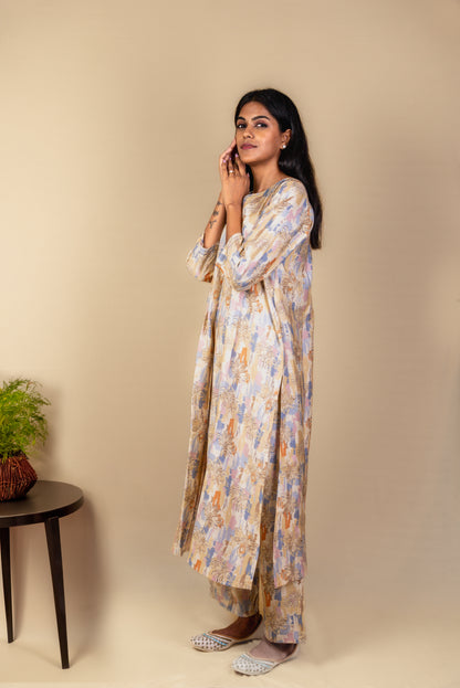 Abstract Floral Chanderi Silk Kurta Set