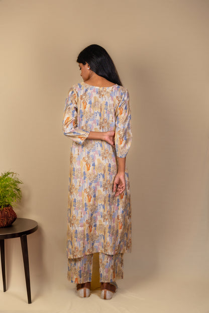 Abstract Floral Chanderi Silk Kurta Set