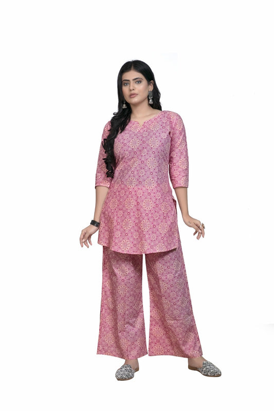 Pink Floral Cotton Pyjama Set